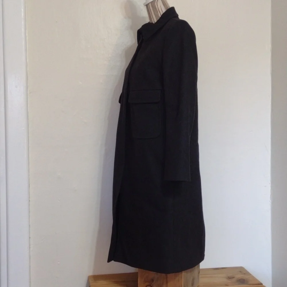J Crew Black Charcoal Heavy Wool Blend Full Zip Long Winter OverCoat Size S